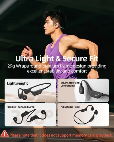 Vista 4 de Auriculares de conducción ósea, auriculares de oreja abierta con micrófono, auriculares inalámbricos Bluetooth para correr, auriculares impermeables