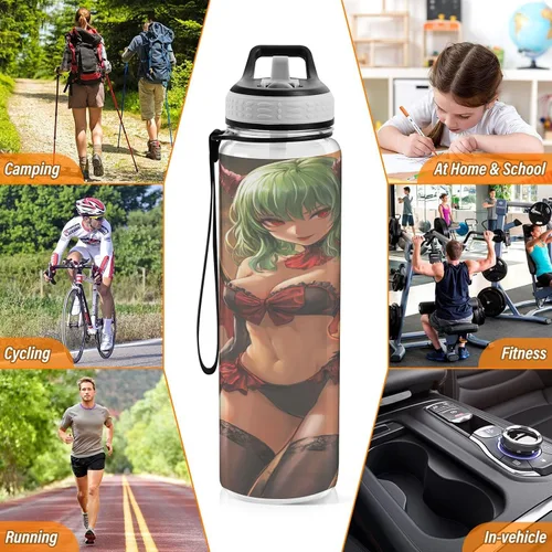 Vista 7 de Sexy Anime Girl Little Devil - Botella de agua ligera aislada deportiva con popote que mantiene el calor y el frío, para viajes y deportes, termo