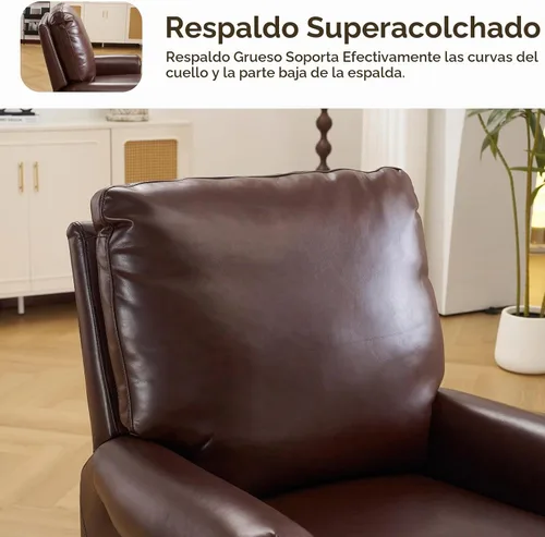 Vista 6 de Silla reclinable de respaldo con masaje y calor, silla reclinable de cuero transpirable con respaldo sobrerelleno, silla de respaldo con decoración