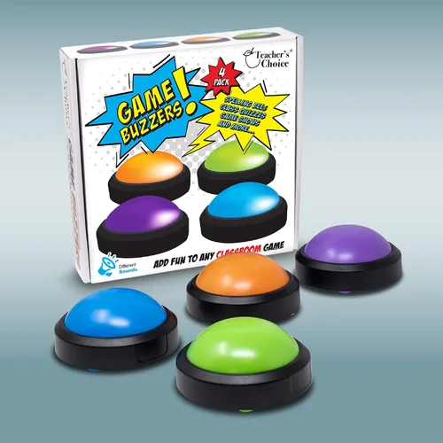 Vista 8 de Teacher's Choice Paquete de 4 zumbadores de juego con sonidos fuertes únicos para cada zumbador Ideal para juegos de trivia, peleas familiares