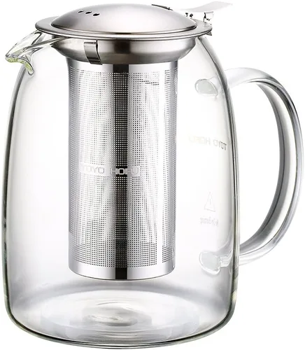 Vista 3 de Tetera con infusor para té suelto, tetera de vidrio para estufa, tetera de vidrio de borosilacato transparente con infusor y tapa, resistente al