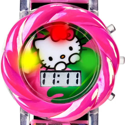 Vista 8 de Reloj LCD Hello Kitty para niñas con luz LED intermitente - Correa rosa vívida, diseño icónico de Hello Kitty, accesorio divertido para enseñar