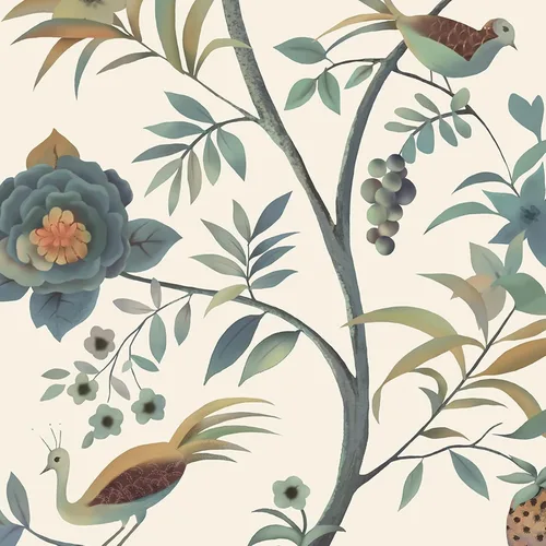 Vista 9 de Toduso Papel tapiz para despegar y pegar, papel tapiz floral vintage, papel de contacto con flores verdes, pájaros, árbol, papel de contacto
