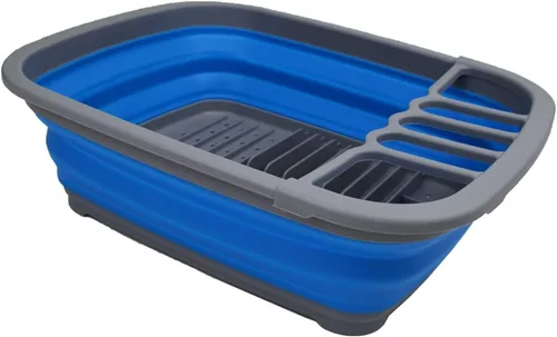 Vista 5 de SAMMART Escurridor de platos de plástico plegable de 8 litros (2.11 galones), estante de secado plegable, organizador de vajilla portátil, ahorro