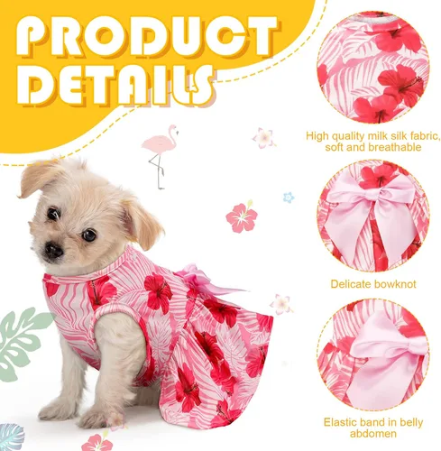 Vista 3 de LEIFIDE 8 piezas de vestidos de verano para perros hawaianos, diseño floral de flamenco, frutas, faldas para mascotas, vestidos de princesa hawaiana