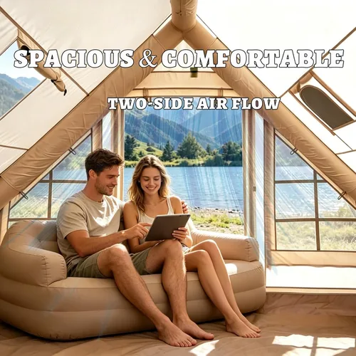 Vista 6 de Tiendas de campaña inflables con bomba de mano, tiendas de campaña Air Glamping, tienda de campaña inflable impermeable y resistente al viento