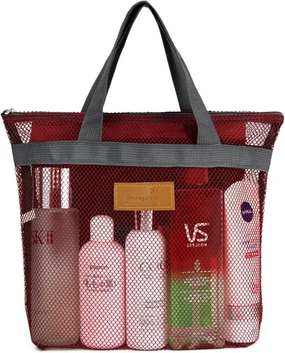 Vista 9 de TOPASION Bolsa de ducha de malla portátil, organizador de baño y aseo colgante con cremallera para viajes, gimnasio, campamento, dormitorios