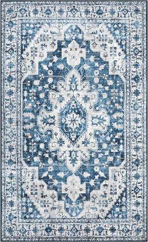 Vista 28 de Moynesa Alfombra ultra fina lavable de 2 x 3 pies, alfombra pequeña de cocina para entrada, interior, antideslizante, tapete vintage para puerta