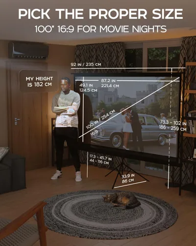 Vista 3 de Pantalla de proyector de 100" con soporte y soporte universal para trípode para proyector