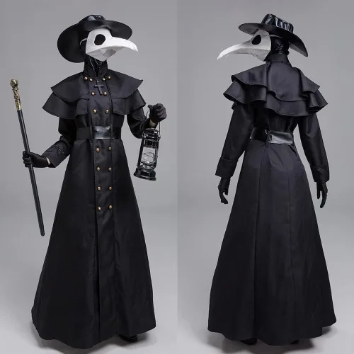 Vista 3 de Disfraz de médico de la peste con máscara de máscara de peste de pájaro, accesorios steampunk, disfraces aterradores de terror