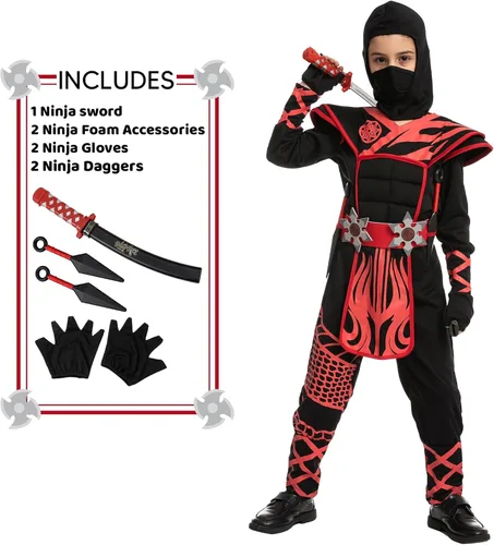 Vista 2 de Spooktacular Creations Kids Dragon Scales Ninja Costume for Boys Halloween Pretend Play