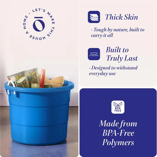 Vista 3 de HOMZ Paquete de 4 cubos utilitarios, cubo grande de almacenamiento de plástico con asas de cuerda, 18 galones, color azul, cubos portátiles