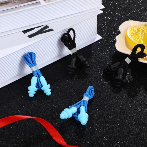 Vista 2 de Bememo 20 pares de tapones para los oídos con cable reutilizables de silicona con rango de disparo de cuerdas, reducción de ruido para natación