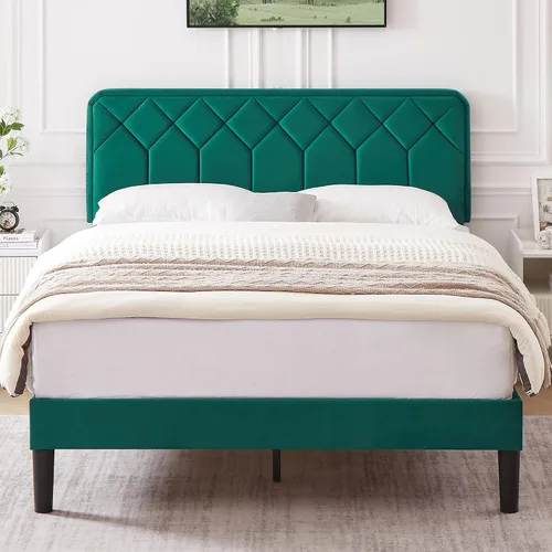 Vista 23 de VECELO Marco de Cama Tamaño Twin con Plataforma Tapizada de Terciopelo Premium con Cabecera Ajustable en Altura/Base de Colchón, Soporte de Listones