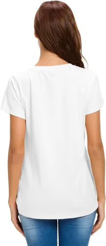 Vista 3 de Moqueen - Camiseta holgada para mujer de manga corta con nudo frontal, de algodón, informal