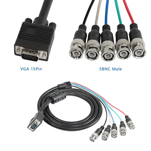 Vista 7 de MEIRIYFA Cable adaptador VGA a BNC, HD15 VGA a 5 BNC RGBHV macho coaxial de alta resolución para HDTV Monitor Cable (negro)