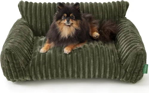 Vista 9 de Lindo sofá cama para mascotas, sofá de apoyo para gatos de interior, sofá cama pequeño para perros pequeños, beige, 24 pulgadas