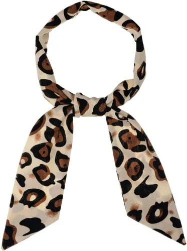 Vista 5 de Allegra K Bufanda delgada para mujer, bufanda larga y delgada con estampado de leopardo, banda para el cabello, bolsa con asa