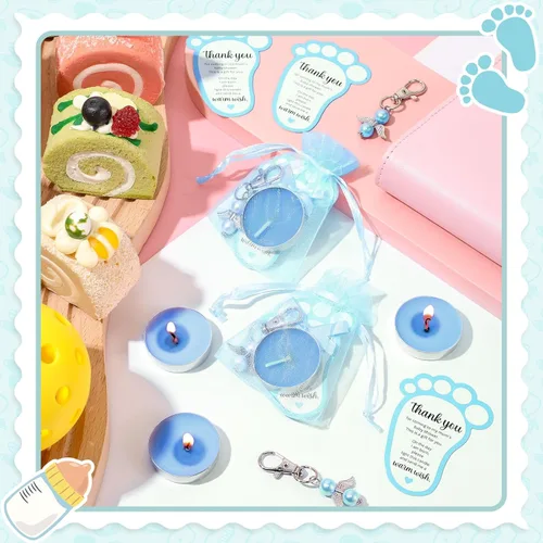 Vista 5 de Landical 50 juegos de regalos de baby shower para invitados, incluyendo 50 velas de té sin perfume, 50 llaveros de ángel, 50 bolsas de regalo, 50