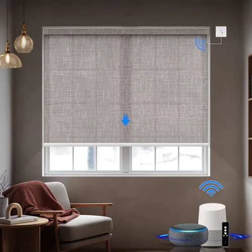 Vista 21 de Persiana enrollable motorizada de filtrado de luz funciona con HomeKit, Alexa, Google, persianas inteligentes 50% opacas para ventanas con motor