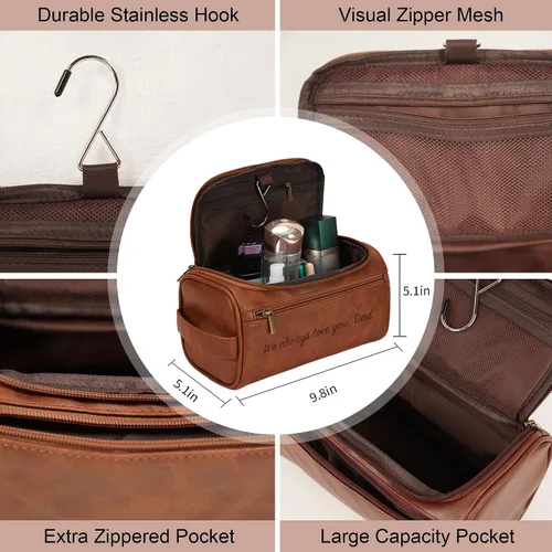 Vista 4 de Easycosy Neceser personalizado para hombres, grabado con nombre e iniciales, neceser de cuero PU para hombres para viajar, artículos esenciales