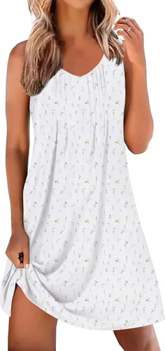Vista 20 de Ekouaer Camisones para Mujeres Sin Mangas Camisa de Dormir Tipo Tank Camisón Cuello en V Camisola Plisada Camisa de Noche Vestido de Dormir Suave