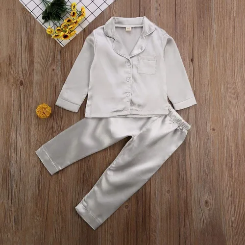 Vista 39 de Conjunto de pijama de manga larga con botones para niña pequeña, conjunto de ropa de dormir