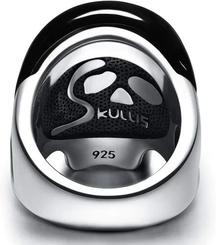Vista 3 de Skullis Anillo de calavera con gema distintiva, calavera de cristal tallada de obsidiana negra y joyería de plata de ley 925