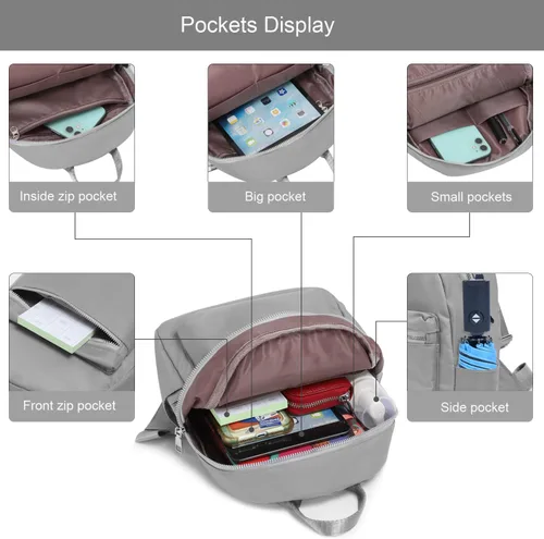 Vista 4 de Etercycle Mini mochila monedero para mujer, mochila pequeña, bolsa de hombro para viajes, Gris, Moda