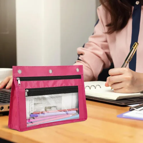Vista 7 de YoeeJob Paquete de 24 bolsas para lápices para carpeta de 3 anillas, bolsas expandibles con cremallera, estuche de gran capacidad para bolígrafos