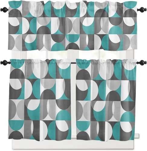 Vista 86 de Cortinas de cocina de Navidad, cenefa semitransparente ajustable con lazo, muñeco de nieve, copo de nieve, bolsillo para barra, tratamiento