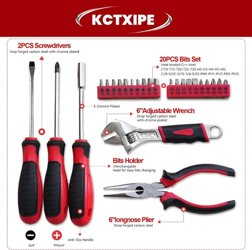 Vista 3 de Kit de herramientas portátil para el hogar pequeño, kit de herramientas de inicio con bolsa duradera, ideal para el hogar, apartamento, dormitorio