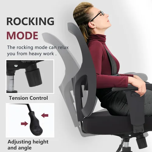 Vista 5 de Silla de oficina grande y alta, silla de escritorio de 400 libras, silla de computadora de malla con soporte lumbar, asiento ancho, brazos