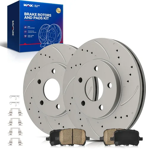 Vista 26 de Kit de freno delantero KAX, rotores de freno ranurados y con hendiduras, pastillas de freno cerámicas Compatible con Honda Accord 1990 1991 1992