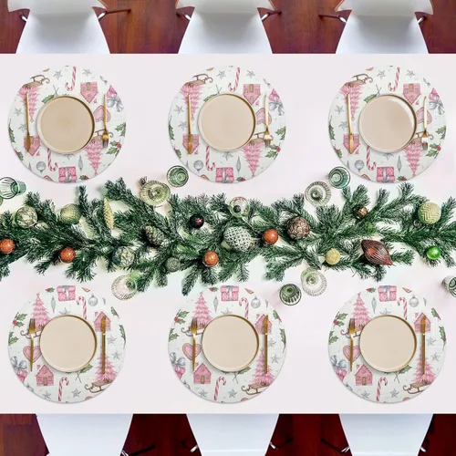 Vista 7 de Pink Christmas Trees Table Placemats, Non Slip Washable Placemats Dining for Kitchen Table one sizex1