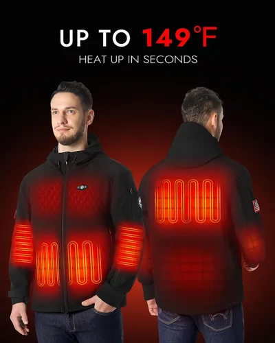 Vista 2 de WASOTO Heated Jackets for Men 16000mAh Battery Pack Included Windproof Water Resistant Mens Heated Jacket with Foldable Hood
