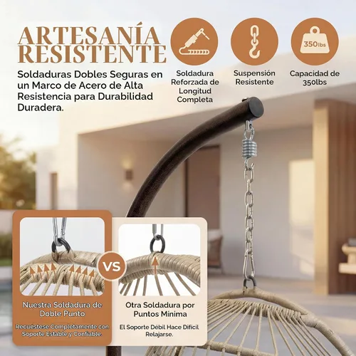 Vista 7 de RADIATA Silla de huevo al aire libre con soporte, silla colgante de mimbre Dorado/Beige