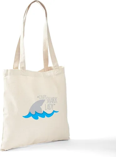 Vista 6 de CafePress Crazy Shark Lady Tote Bag Reutilizable Natural Beige Lona Bolsa de Compras