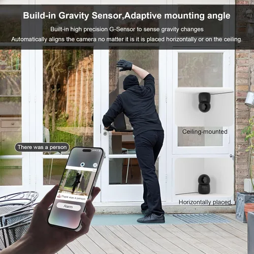 Vista 5 de Cámara de seguridad interior 2K Pet Camera 2.4 GHz Dog Camera Negro 2 Pack App Motion Detection Auto Tracking Alarm Live Notice Schedule Default