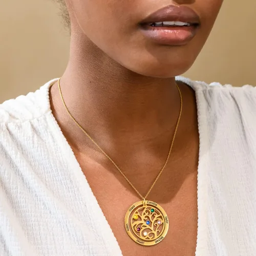 Vista 3 de MYKA - Collar de árbol genealógico personalizado con nombres grabados y piedras natales para mujer, mamá, ella, abuela, regalo de joyería