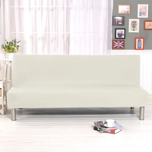 Vista 6 de Funda de sofá cama sin brazos de color liso de poliéster y elastano, elástica, para futón, 3 plazas, elástica, plegable, se adapta a sofá cama Beige