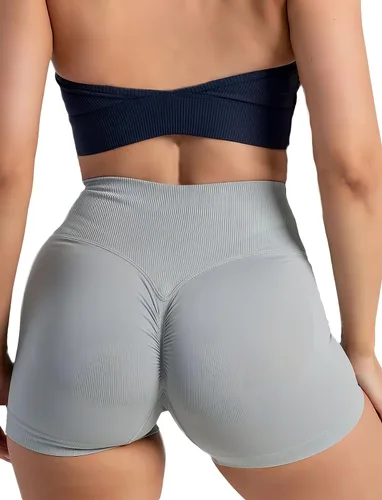 Vista 3 de Pantalones cortos de entrenamiento con cintura cruzada en V para mujer, 3.5 pulgadas, cintura alta, contorno de glúteos, pantalones cortos de yoga