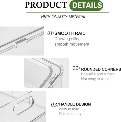 Vista 5 de bealy Paquete de 3 organizadores y almacenamiento para refrigerador, contenedores transparentes con cajón extraíble, cajones para refrigerador