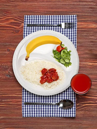Vista 2 de Tiger Chef Platos redondos divididos de plástico de 10 pulgadas, 3 compartimentos, paquete de 56, turquesa, juego de platos desechables para cena