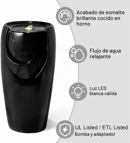 Vista 3 de Glitzhome Fuente de Agua con Jarrón de Cerámica de Gran Tamaño de 29.25" de Alto para Exteriores, Fuente de Agua Alta para Patio y Jardín con Luz