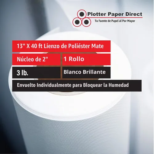 Vista 2 de Plotter Paper Direct Rollo de lona mate de poliéster de alta calidad de 13 x 40 pies, 500 denier, secado rápido, compatible con impresora