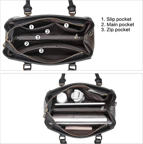 Vista 4 de BOSTANTEN Bolso de mano de cuero para mujer, con asa superior, bolso de hombro, monederos cruzados, carteras de cuero negro y para mujer, bloqueo