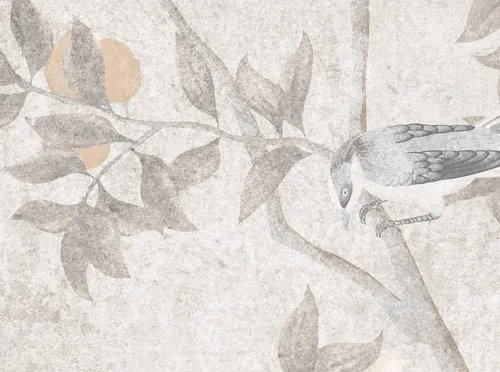 Vista 7 de Murwall Bright Chinoiserie Wallpaper Peacock Birds with Fruit Trees Wall Mural Monochrome Chinese Wallpaper