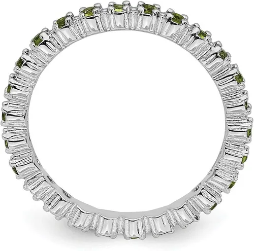 Vista 2 de Anillo de plata de ley 925 maciza apilable con piedra de agosto verde peridoto