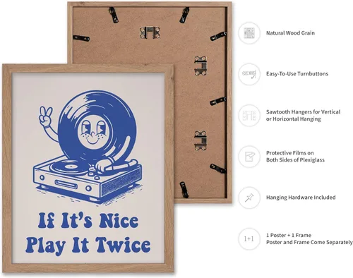 Vista 2 de Poster Master If It's Nice Play It Twice Poster - Retro Record Player Print - Turntable Art - Music Design - Blue Preppy Design - Trendy Artwork
